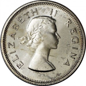 Аверс монеты ЮАР, 6 пенсов, 1953-1960