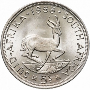 Реверс монеты ЮАР, 5 шиллингов, 1953-1959