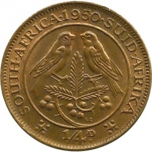 Реверс монеты ЮАР, ¼ пенни, 1948-1950