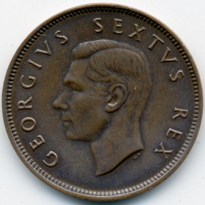 Аверс монеты ЮАР, ½ пенни, 1948-1950