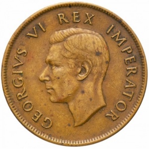Аверс монеты ЮАР, 1 пенни, 1937-1947