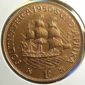 Реверс монеты ЮАР, 1 пенни, 1948-1950
