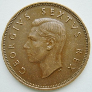 Аверс монеты ЮАР, 1 пенни, 1951-1952