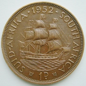 Реверс монеты ЮАР, 1 пенни, 1951-1952