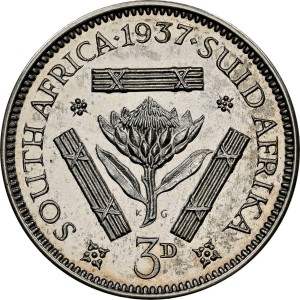 Реверс монеты ЮАР, 3 пенса, 1937-1947