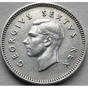 Аверс монеты ЮАР, 3 пенса, 1948-1950