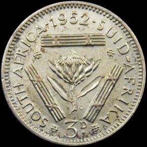 Реверс монеты ЮАР, 3 пенса, 1951-1952