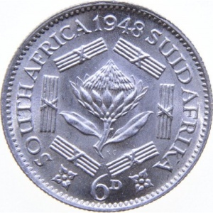 Реверс монеты ЮАР, 6 пенсов, 1948-1950
