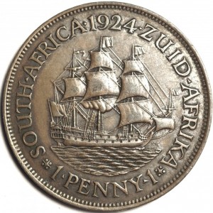 Реверс монеты ЮАР, 1 пенни, 1923-1924