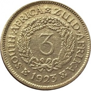 Реверс монеты ЮАР, 3 пенса, 1923-1925
