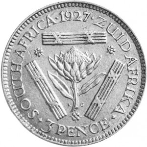 Реверс монеты ЮАР, 3 пенса, 1925-1930