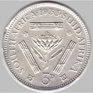 Реверс монеты ЮАР, 3 пенса, 1931-1936
