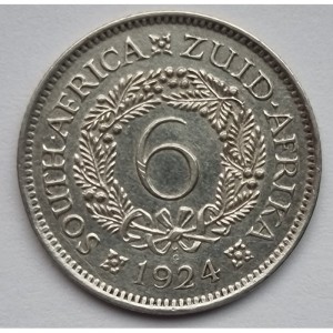 Реверс монеты ЮАР, 6 пенсов, 1923-1924