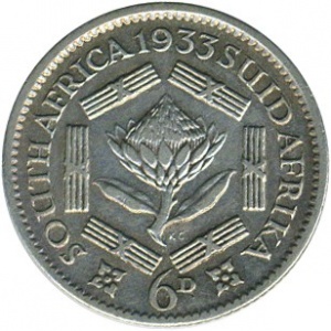 Реверс монеты ЮАР, 6 пенсов, 1931-1936