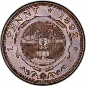 Реверс монеты ЮАР, 1 пенни, 1892-1898