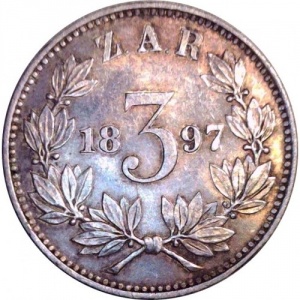 Реверс монеты ЮАР, 3 пенса, 1892-1897