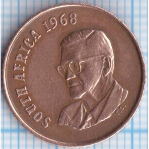 Аверс монеты ЮАР, 1 цент, 1968, Окончание президентства Чарльза Сварта /SOUTH AFRICA/