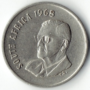 Аверс монеты ЮАР, 5 центов, 1968, Окончание президентства Чарльза Сварта /SOUTH AFRICA/