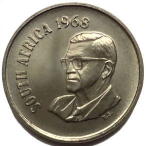 Аверс монеты ЮАР, 10 центов, 1968, Окончание президентства Чарльза Сварта /SOUTH AFRICA/