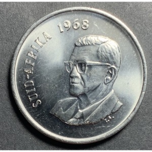 Аверс монеты ЮАР, 20 центов, 1968, Окончание президентства Чарльза Сварта /SUID-AFRIKA/