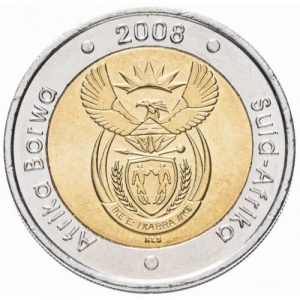 Аверс монеты ЮАР, 5 рандов, 2008, 90 лет со дня рождения Нельсона Манделы