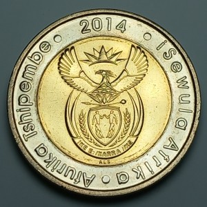 Аверс монеты ЮАР, 5 рандов, 2014, 20 лет отмене апартеида