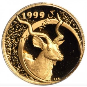 Аверс монеты ЮАР, 1/10 протеи, 1999, Природа - Куду /1999 SOUTH AFRICA/