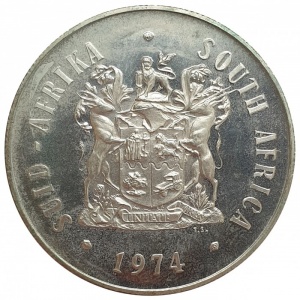 Аверс монеты ЮАР, 1 ранд, 1974, 50 лет Монетному двору в Претории