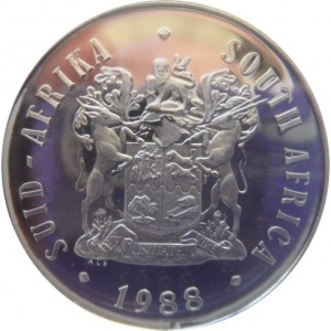 Аверс монеты ЮАР, 1 ранд, 1988, 150 лет Великому треку