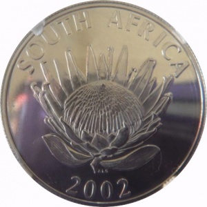 Аверс монеты ЮАР, 1 ранд, 2002, 10 лет южноафриканскому футбольному клубу "Бафана Бафана"