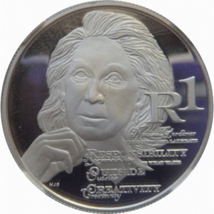 Реверс монеты ЮАР, 1 ранд, 2010, Лауреаты Нобелевской премии - Надин Гордимер
