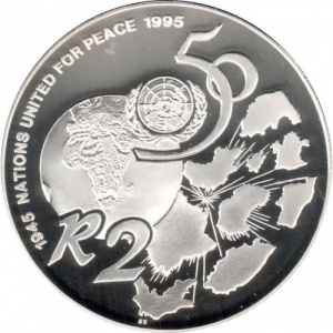 Реверс монеты ЮАР, 2 ранда, 1995, 50 лет ООН