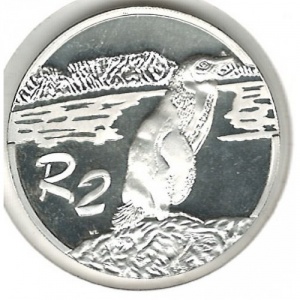 Реверс монеты ЮАР, 2 ранда, 1998, Очковый пингвин
