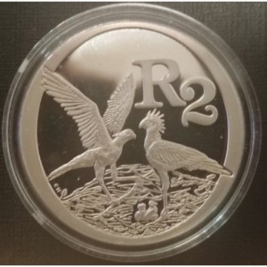 Реверс монеты ЮАР, 2 ранда, 2006, Хищные птицы - Птица-секретарь