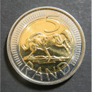 Реверс монеты ЮАР, 5 рандов, 2010, Чемпионат мира по футболу в Южной Африке 2010 - Футбольный городской стадион Йохан…
