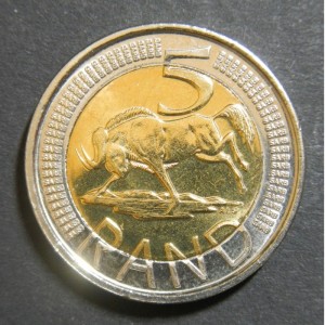 Реверс монеты ЮАР, 5 рандов, 2010, Чемпионат мира по футболу в Южной Африке 2010 - Стадион в Дурбане