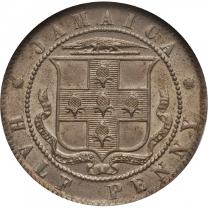 Реверс монеты Ямайка, ½ пенни, 1902-1903