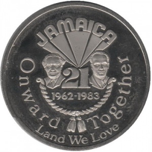 Реверс монеты Ямайка, 1 доллар, 1983, 21 год Независимости