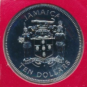 Аверс монеты Ямайка, 10 долларов, 1981, Крокодил