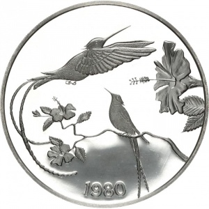 Реверс монеты Ямайка, 10 долларов, 1980, Колибри