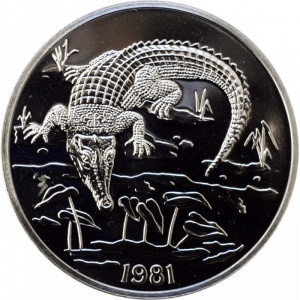 Реверс монеты Ямайка, 10 долларов, 1981, Крокодил
