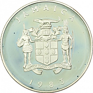 Аверс монеты Ямайка, 10 долларов, 1983, Королевский визит