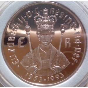Реверс монеты Ямайка, 10 долларов, 1993, 40 лет коронации Королевы Елизаветы II