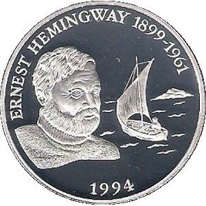 Реверс монеты Ямайка, 10 долларов, 1994, Эрнест Хэмингуэй