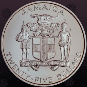 Аверс монеты Ямайка, 25 долларов, 1992, XXV летние Олимпийские Игры, Барселона 1992 - Велоспорт