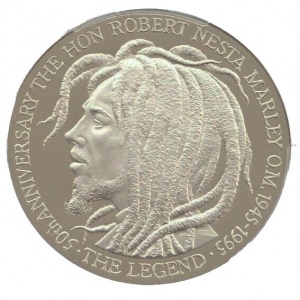 Реверс монеты Ямайка, 50 долларов, 1995, 50 лет со дня рождения Боба Марли