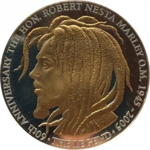 Реверс монеты Ямайка, 50 долларов, 2005, 60 лет со дня рождения Боба Марли