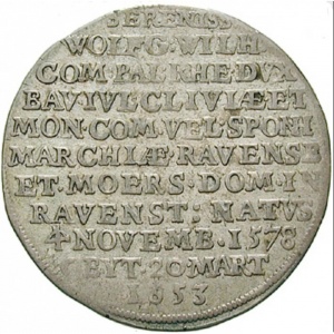 Аверс монеты Юлих-Берг, ⅙ талера, 1653, Смерть Вольфганга Вильгельма