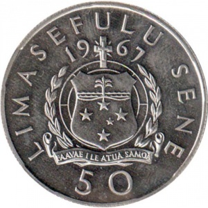 Реверс монеты Самоа, 50 сене, 1967