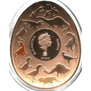 Аверс монеты Самоа, 20 центов, 2022, Динозавры в Азии - Бэйпяозавр
